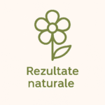 Iconiță verde minimalistă cu floare și frunză, simbolizând rezultate naturale – urechi.ro