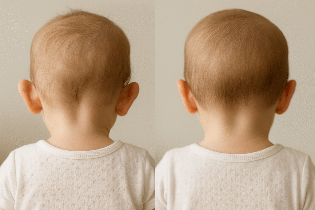 Imagine înainte și după corectarea urechilor clăpăuge la adulți, obținută cu dispozitivul de corectare urechi urechi.ro — otoplastie fără chirurgie, fără durere, cu rezultate naturale și simetrie perfectă a urechilor.